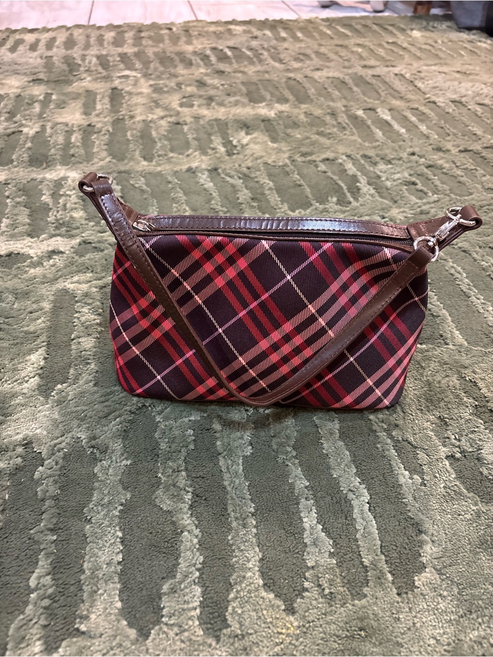 Plaid Mini Shoulder Bag in Red and Brown